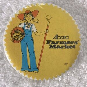5/$35 Vintage Alberta Farmers' Market Party Pin Back Button Badge